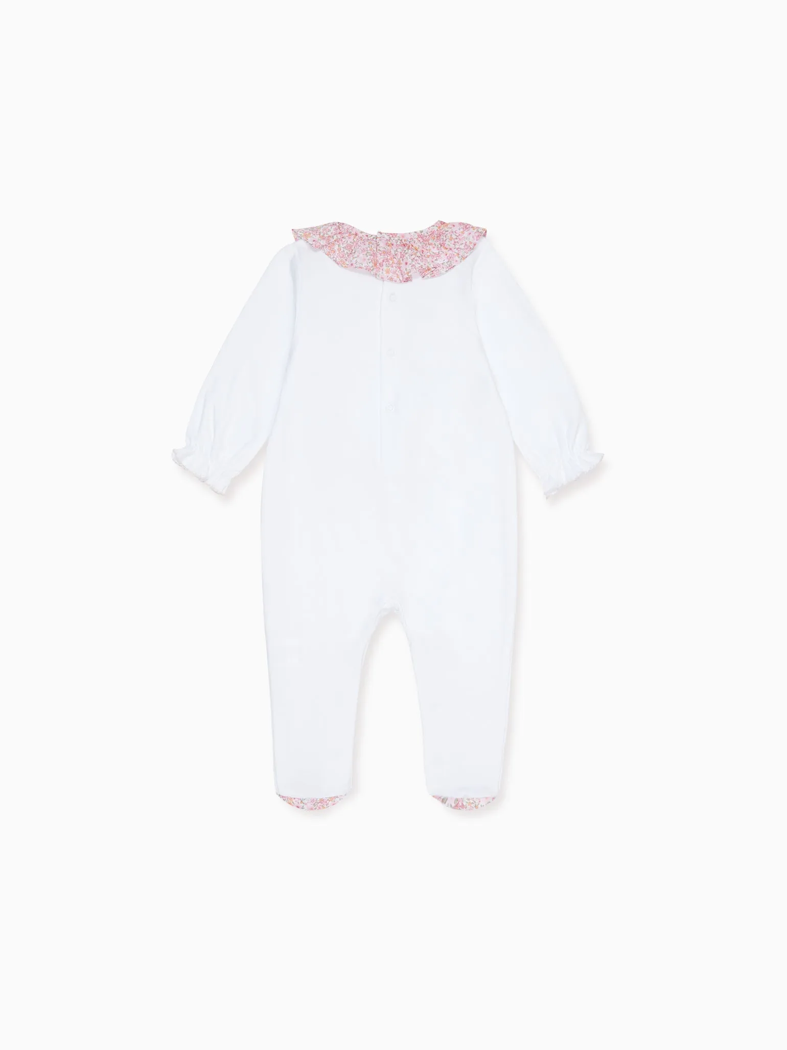 White Flora Baby Girl Smock Sleepsuit