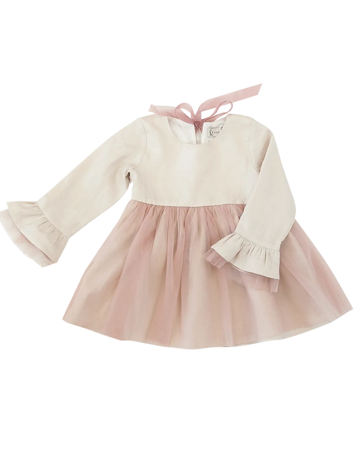 White Pink Linen Tutu Dress for Girls