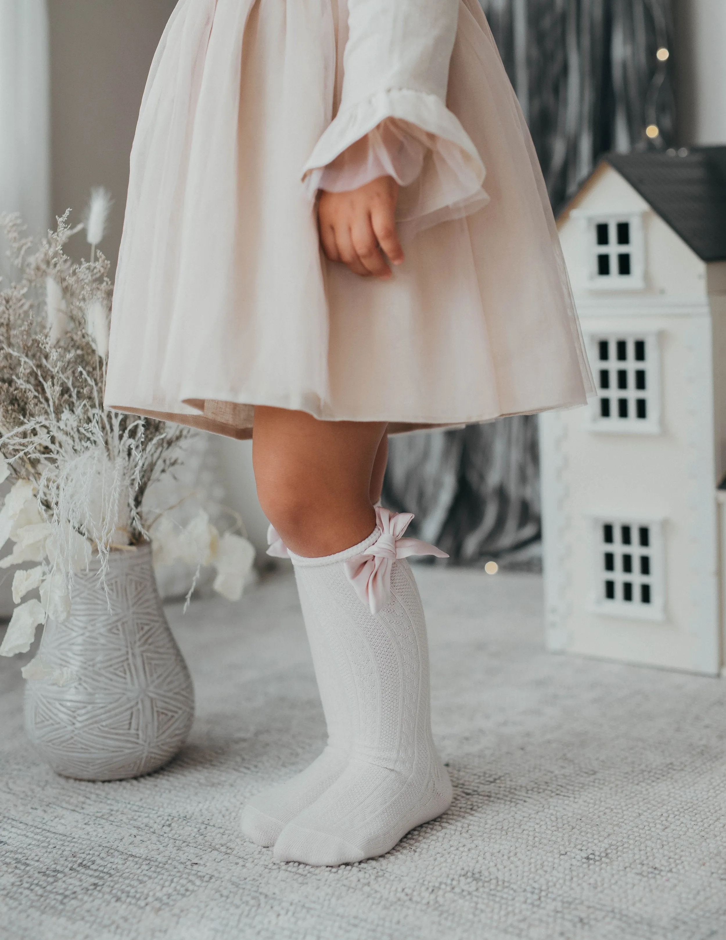 White Pink Linen Tutu Dress for Girls