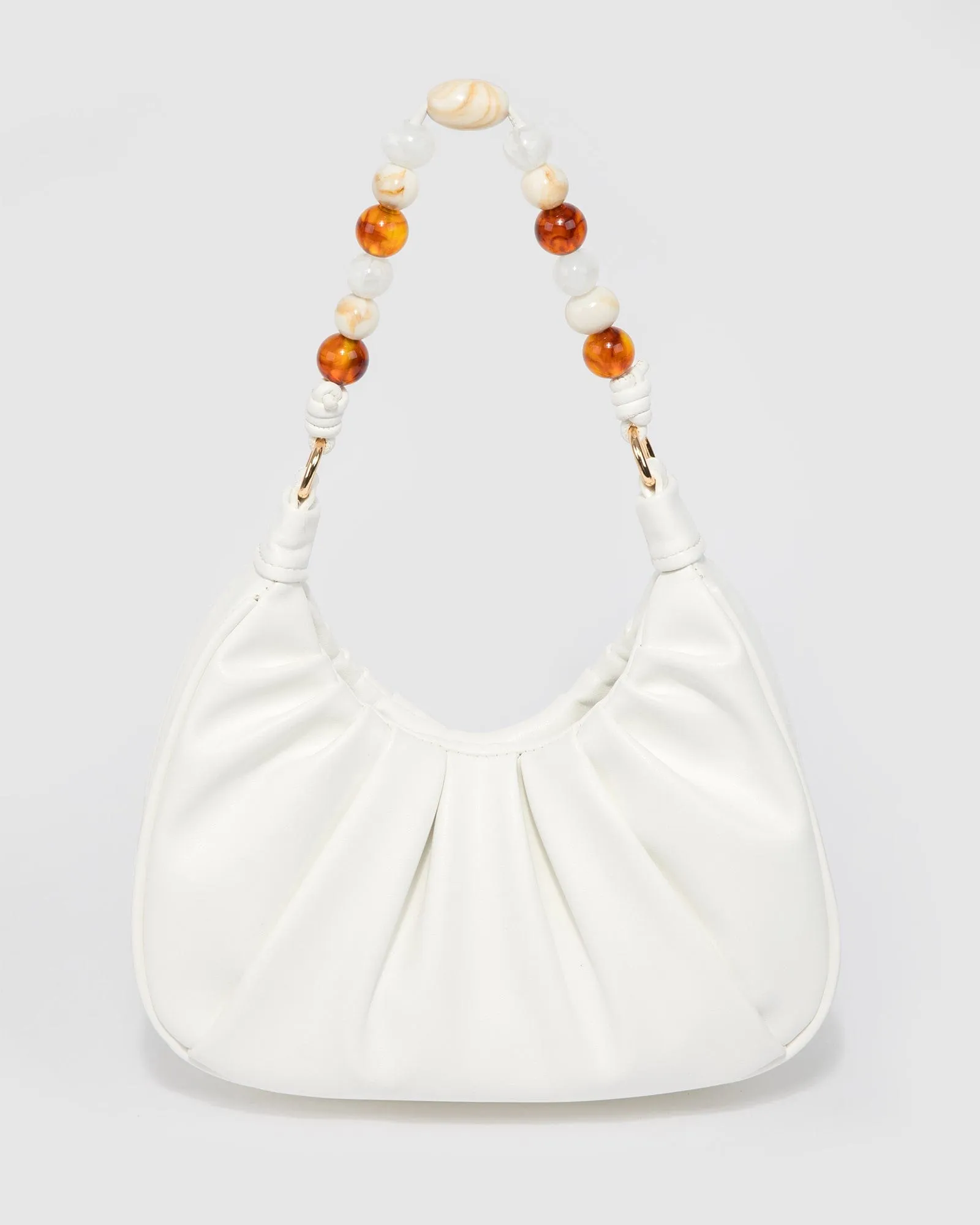 White Tess Beaded Handle Shoulder Bag