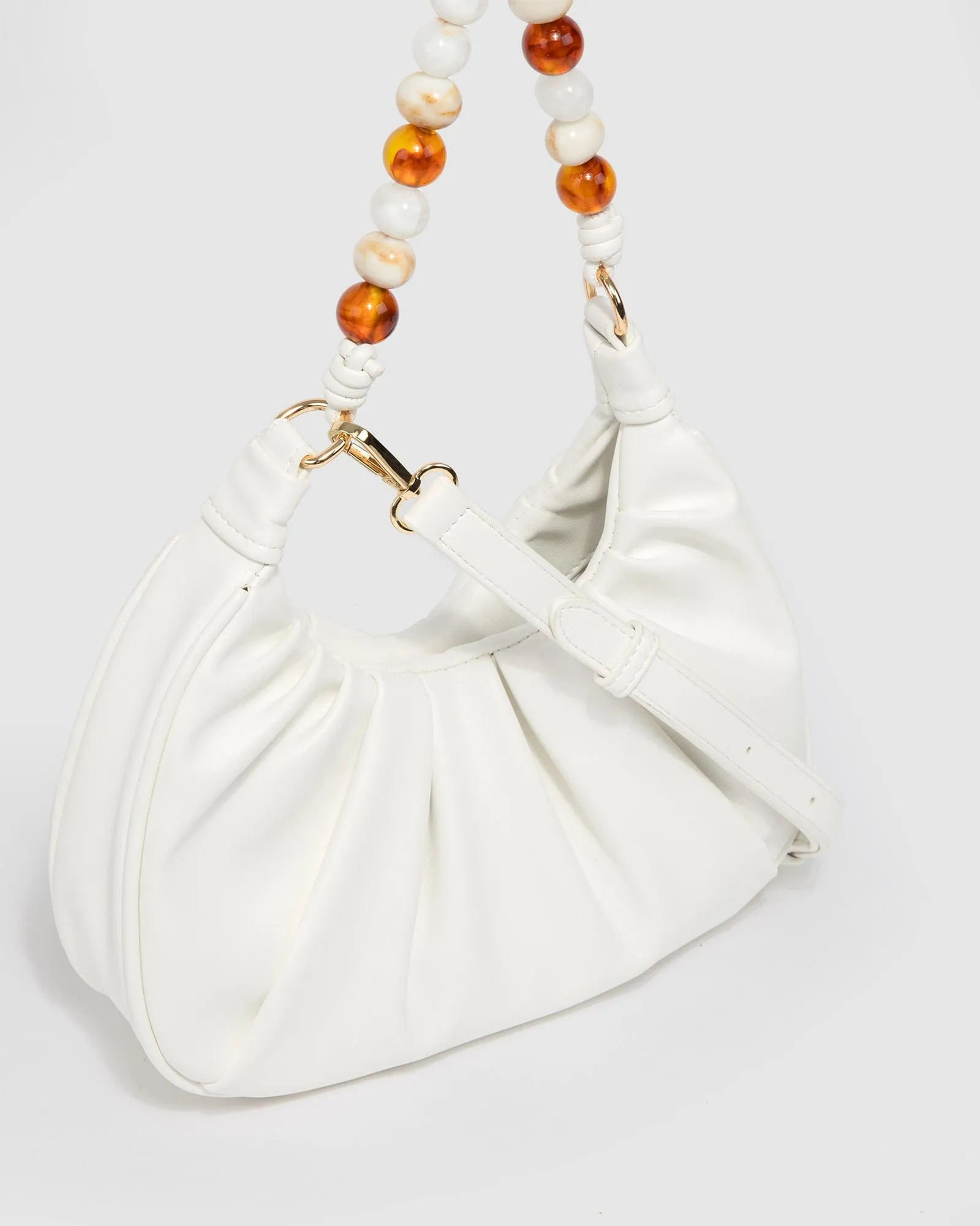 White Tess Beaded Handle Shoulder Bag