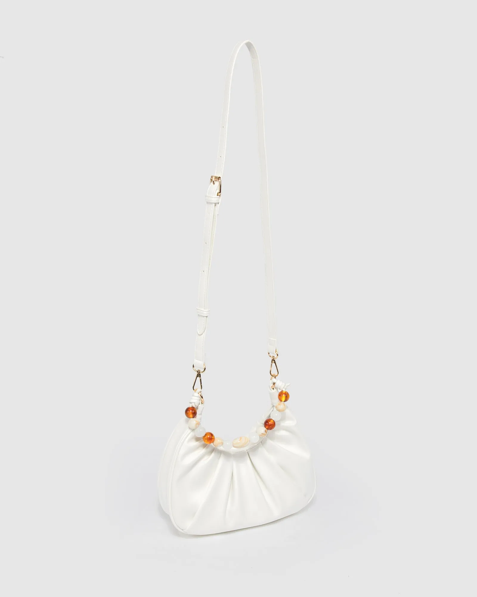 White Tess Beaded Handle Shoulder Bag