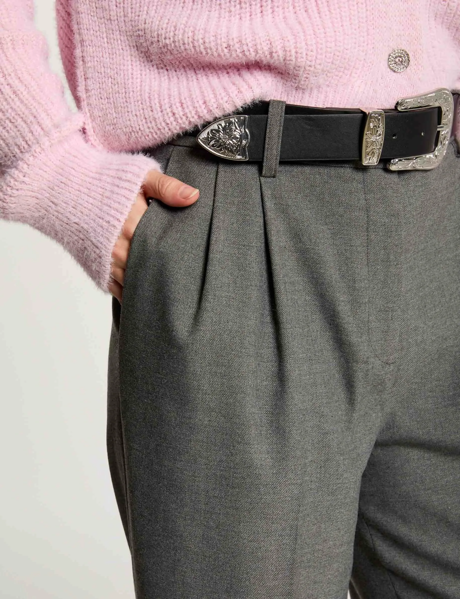 Wide leg trousers with darts light grey women