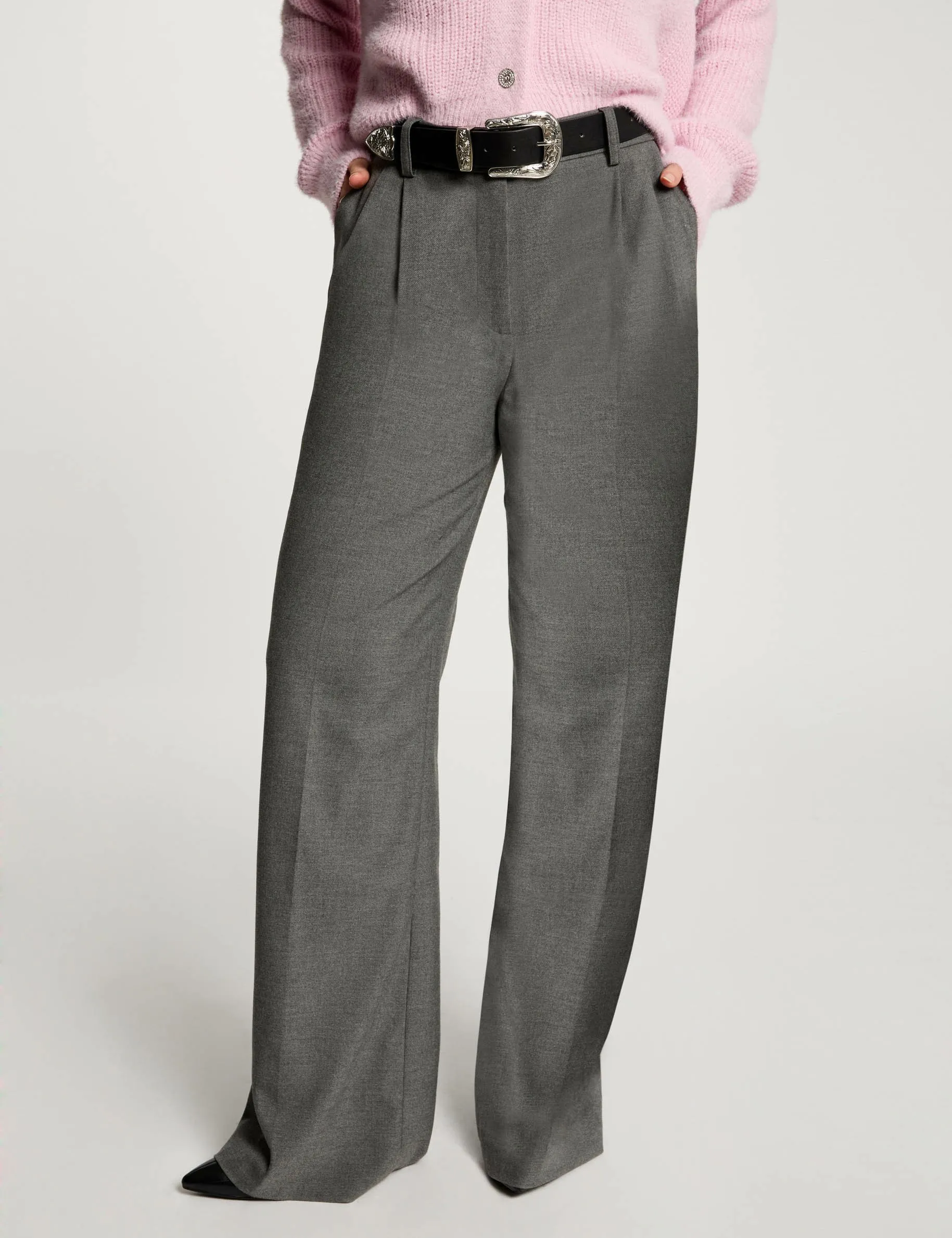 Wide leg trousers with darts light grey women