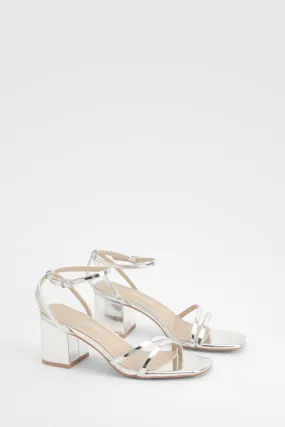 Wide Width Metallic Low Block Cross Strap Heels