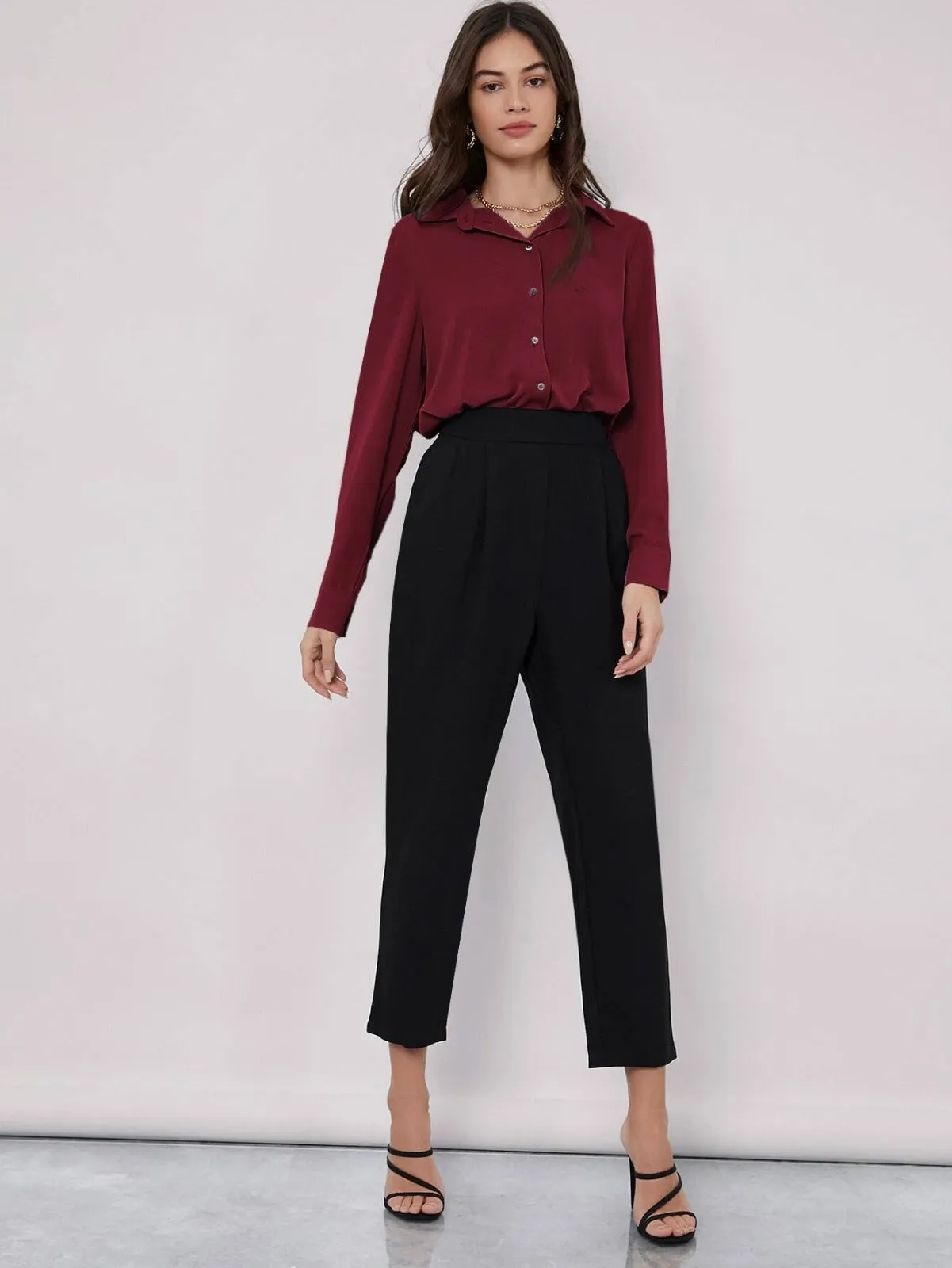 WINE SOLID BUTTON FRONT DROP SHOULDER SHIRT