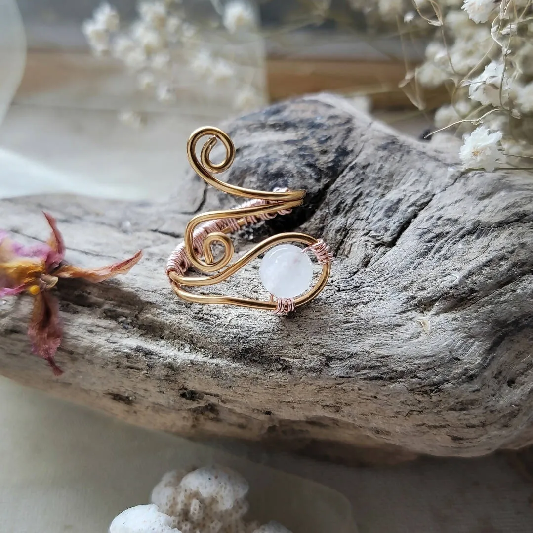 Wire-Wrapped White Jade and Copper Ring by Island Girl Art