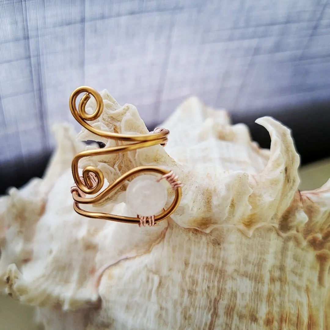 Wire-Wrapped White Jade and Copper Ring by Island Girl Art