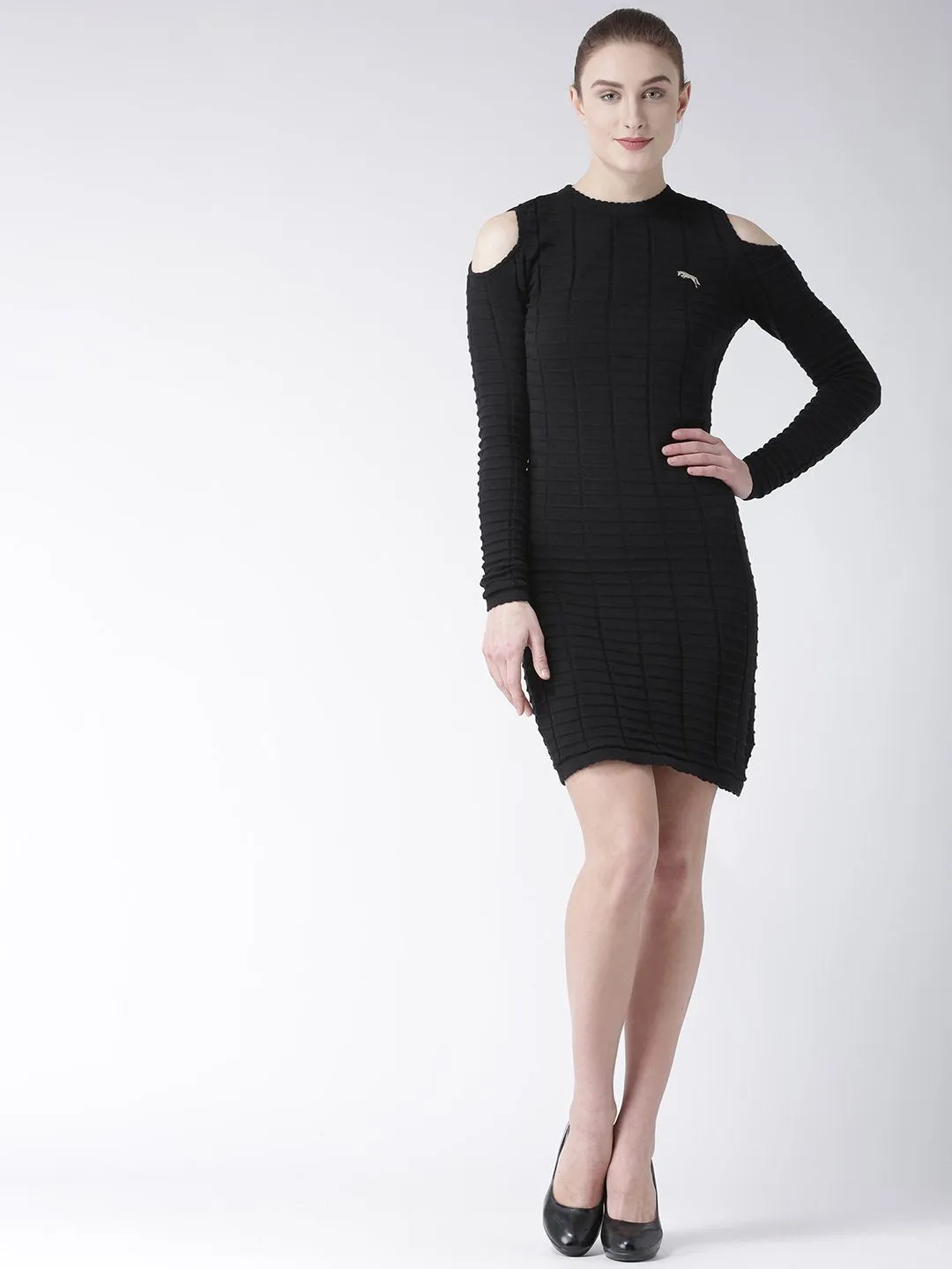 Women Cotton Casual Long Sleeve  Black dress