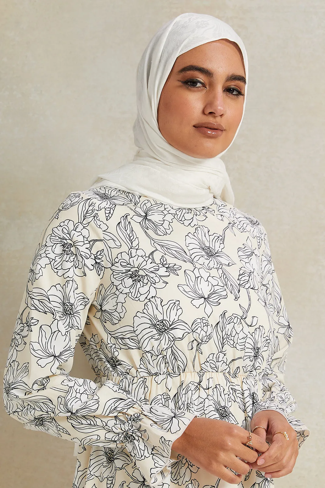 Women Ivory Printed Tier Dress