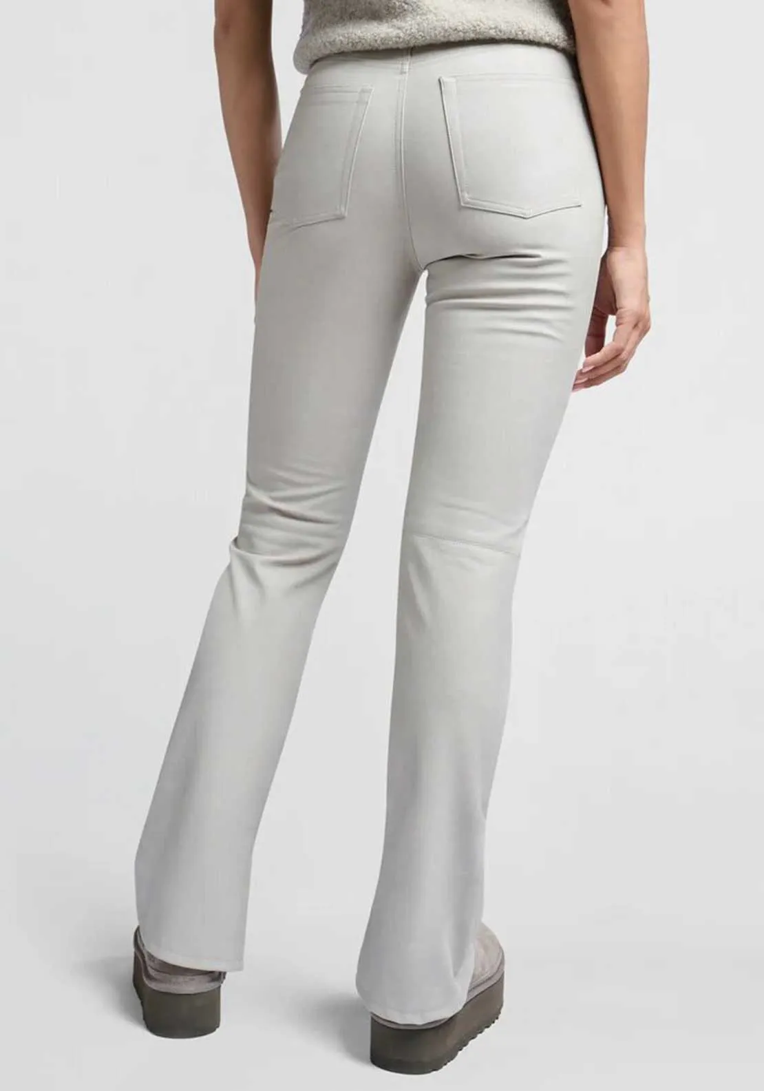 Yaya Long Split Hem Faux Leather Trousers, Light Grey