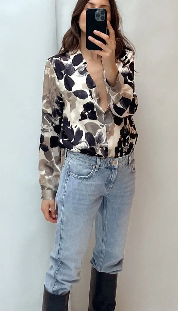 ZARA Floral Print Satin Shirt