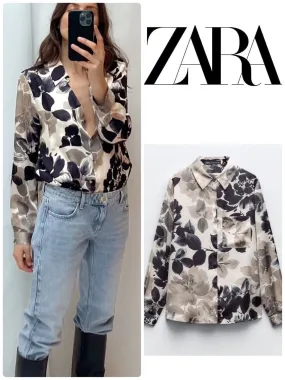 ZARA Floral Print Satin Shirt