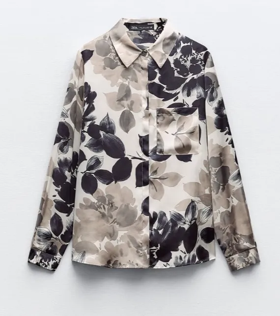 ZARA Floral Print Satin Shirt