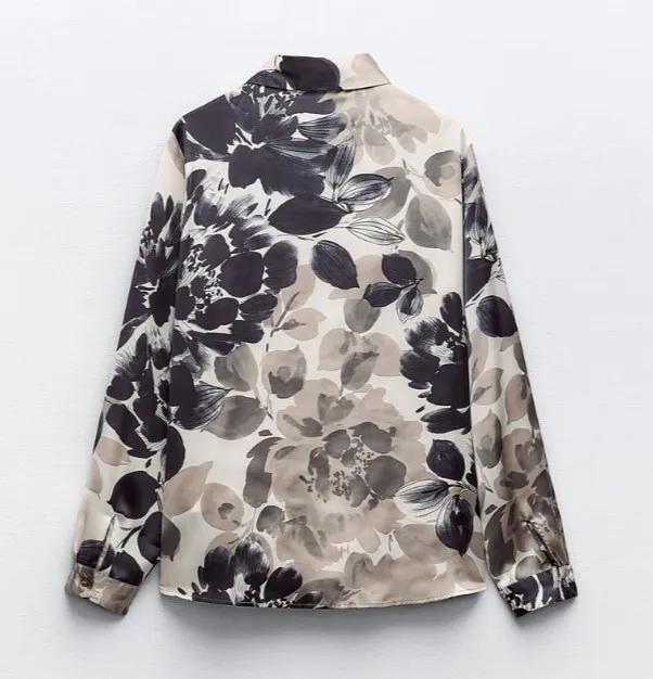 ZARA Floral Print Satin Shirt