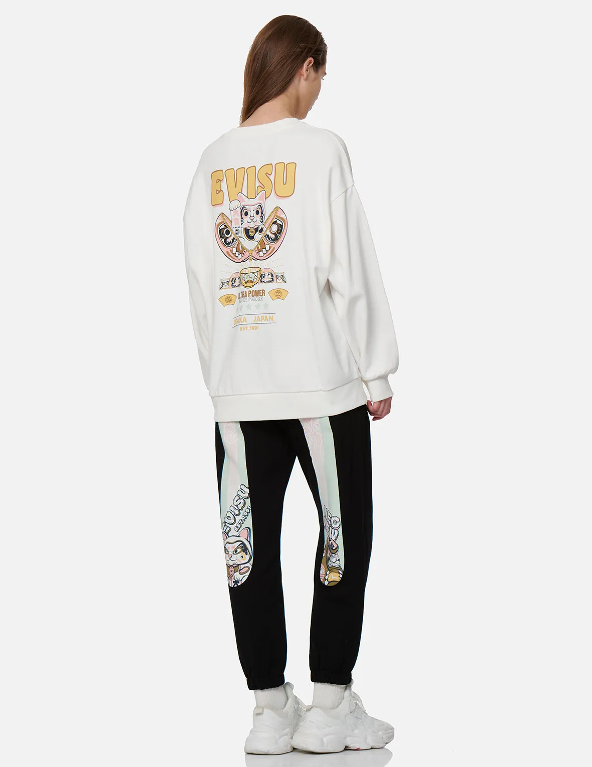 Zip-up Daruma and Fortune Cat Print Sweatshirt